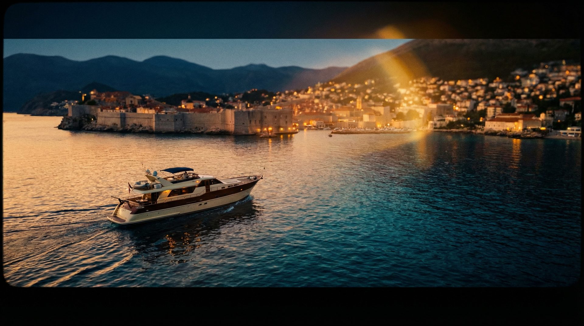 Ferretti Altura yacht on Adriatic at sunset